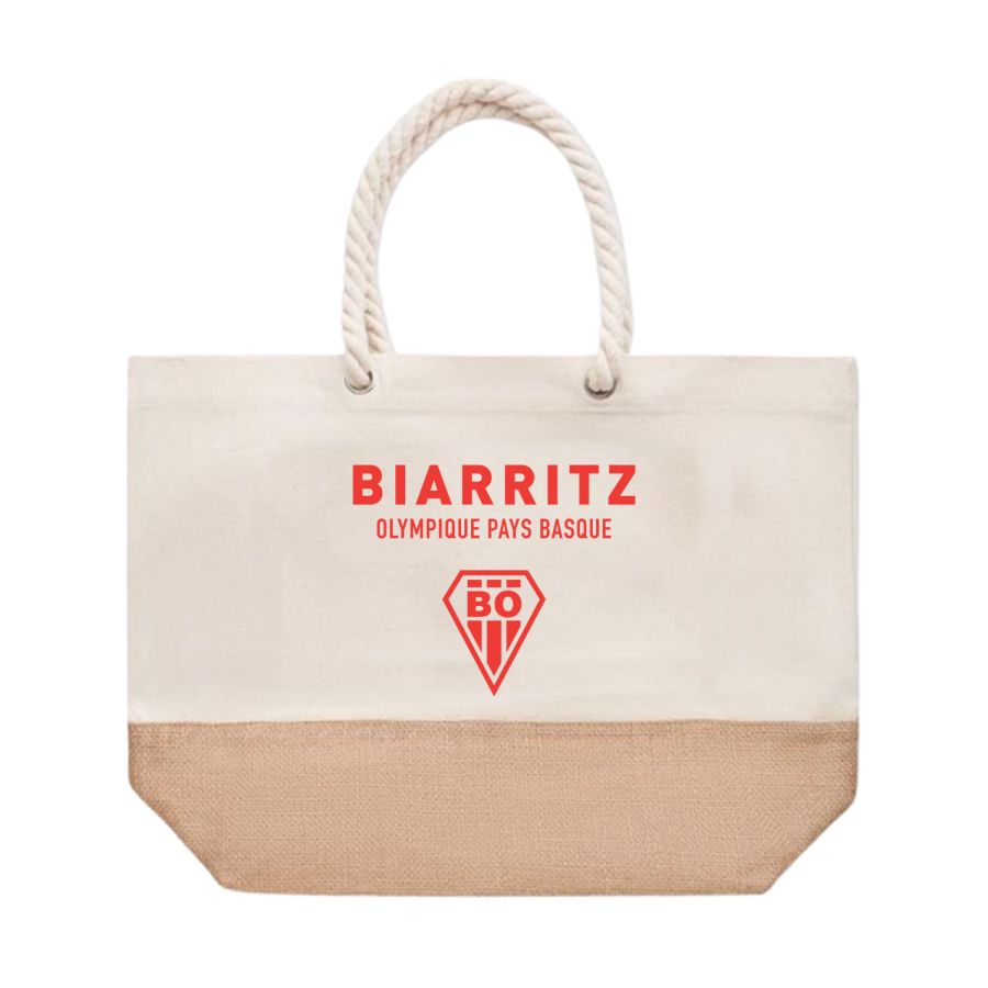 Sac de plage avec poignee en corde et details en jute